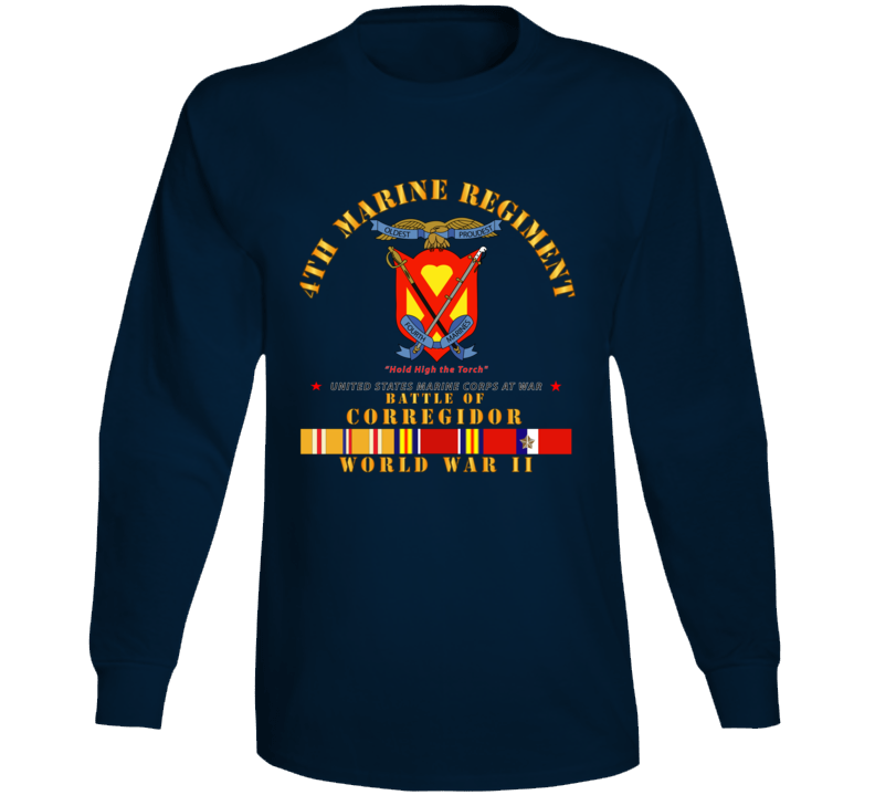 Usmc - 4th Marine Regiment - Battle Of Corregidor - Wwii W Pac Svc T Shirt Long Sleeve