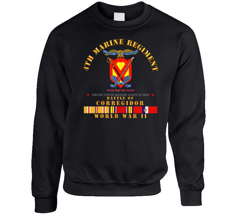 Usmc - 4th Marine Regiment - Battle Of Corregidor - Wwii W Pac Svc Crewneck Sweatshirt