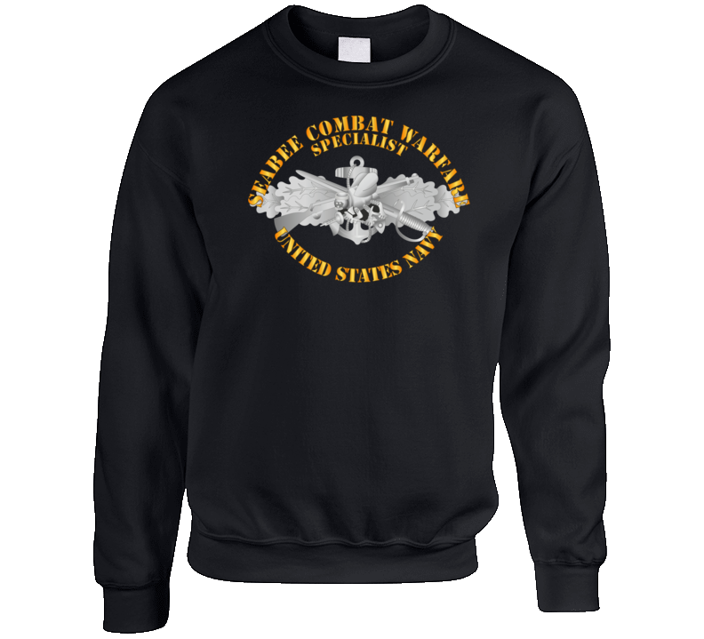 Navy - Seabee Combat Warfare Spec Badge - Em W Txt Crewneck Sweatshirt