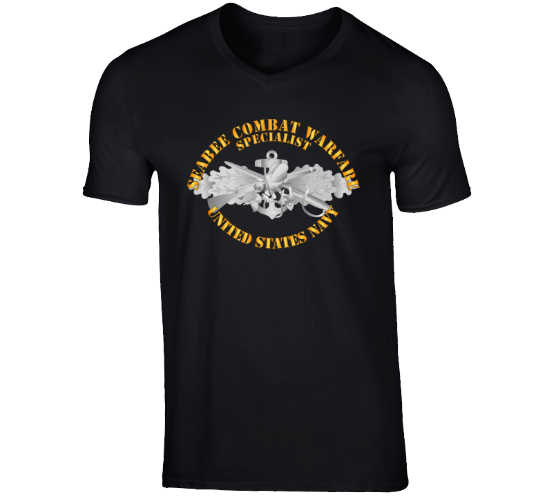 Navy - Seabee Combat Warfare Spec Badge - Em W Txt T Shirt