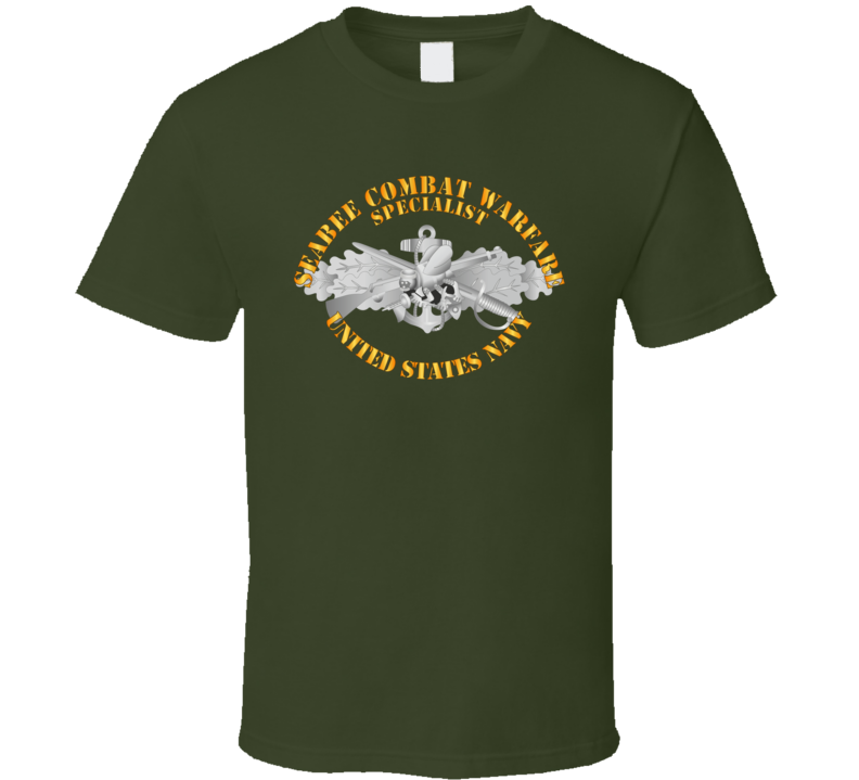 Navy - Seabee Combat Warfare Spec Badge - Em W Txt T Shirt