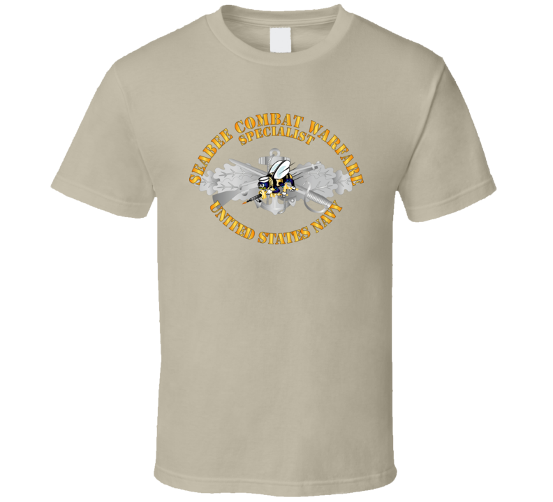 Navy - Seabee Combat Warfare Spec Badge - Em W Color Bee W Txt T Shirt