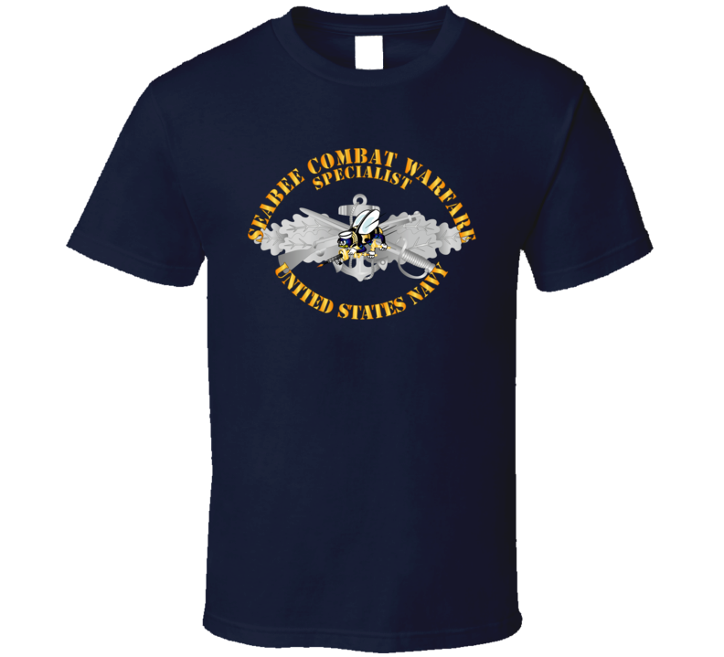 Navy - Seabee Combat Warfare Spec Badge - Em W Color Bee W Txt T Shirt