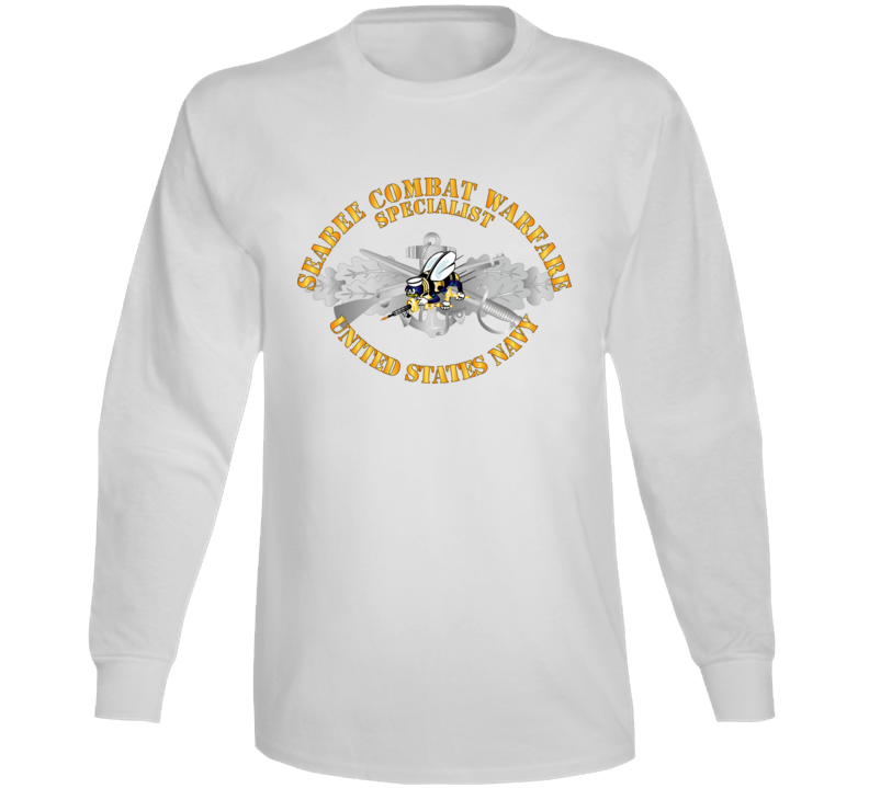 Navy - Seabee Combat Warfare Spec Badge - EM w Color Bee w Txt Long Sleeve