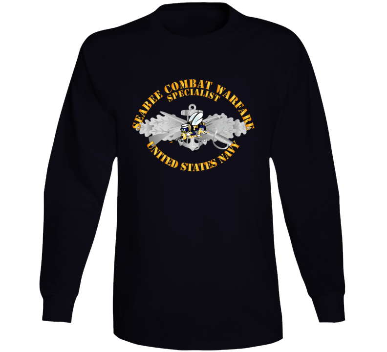 Navy - Seabee Combat Warfare Spec Badge - Em W Color Bee W Txt Long Sleeve