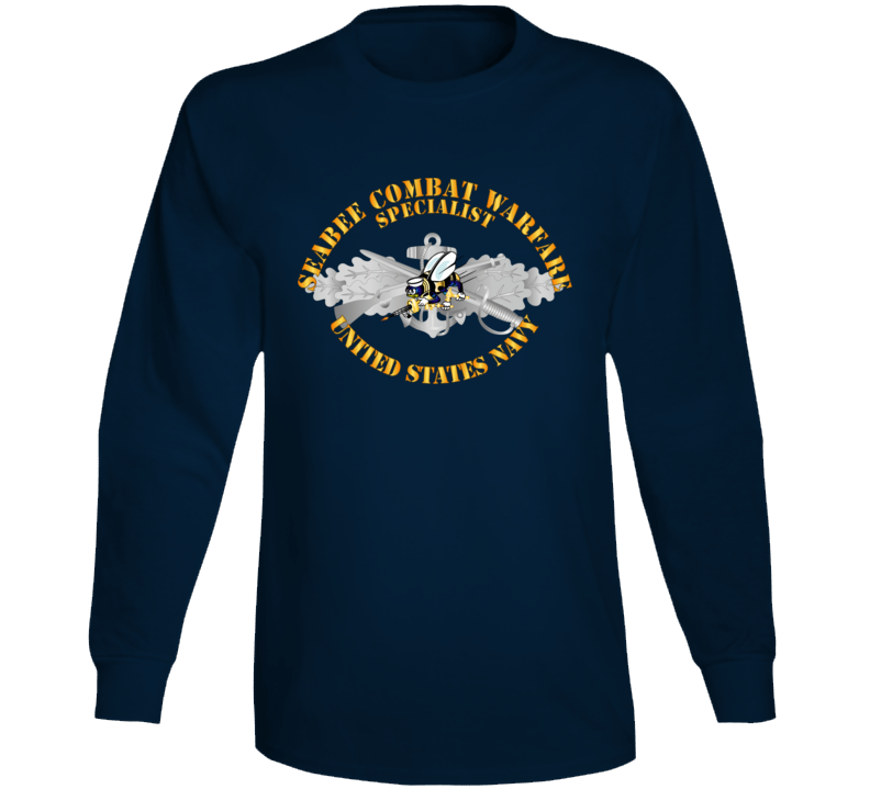 Navy - Seabee Combat Warfare Spec Badge - Em W Color Bee W Txt Long Sleeve