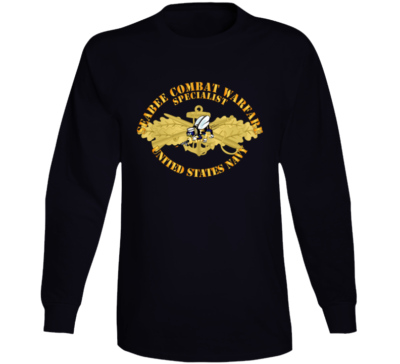 Navy - Seabee Combat Warfare Spec Badge - Of W Color Bee W Txt Long Sleeve