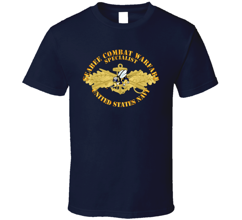 Navy - Seabee Combat Warfare Spec Badge - OF w Color Bee w Txt T Shirt
