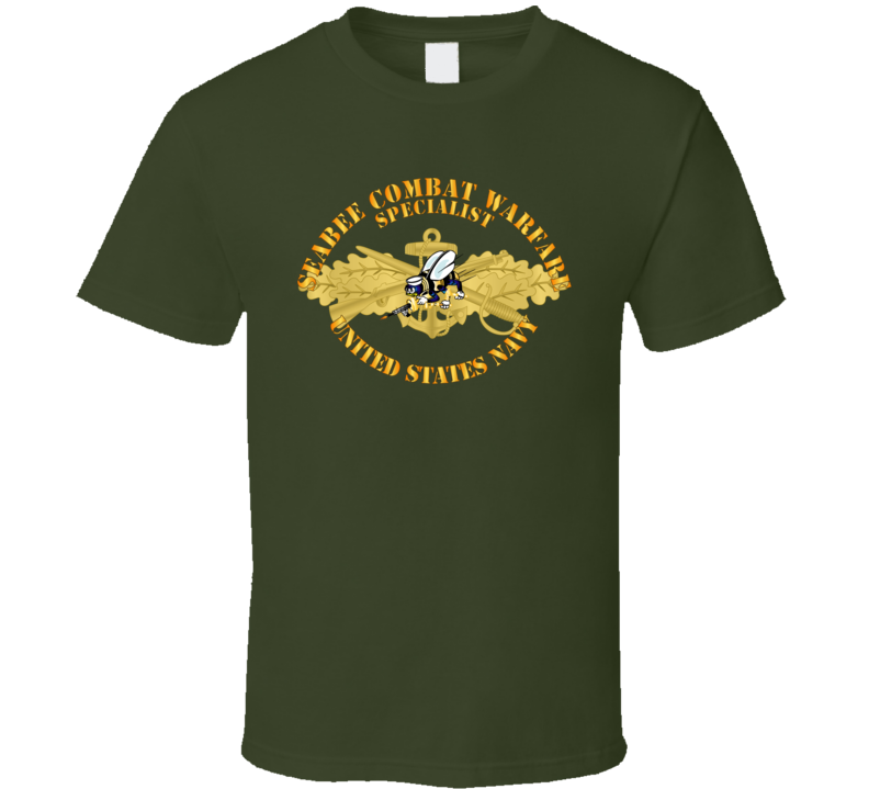 Navy - Seabee Combat Warfare Spec Badge - OF w Color Bee w Txt T Shirt