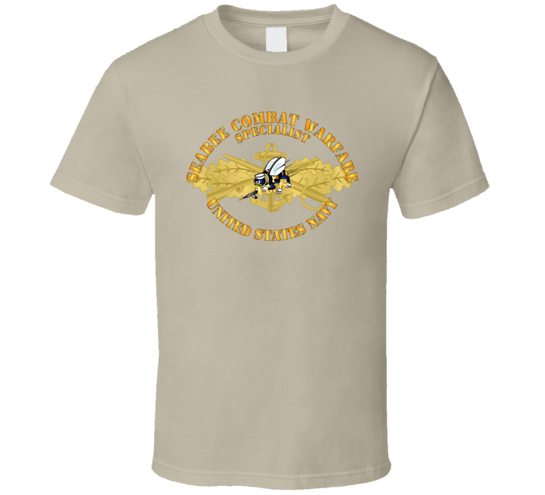 Navy - Seabee Combat Warfare Spec Badge - OF w Color Bee w Txt T Shirt