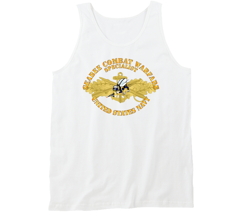 Navy - Seabee Combat Warfare Spec Badge - Of W Color Bee W Txt Tanktop