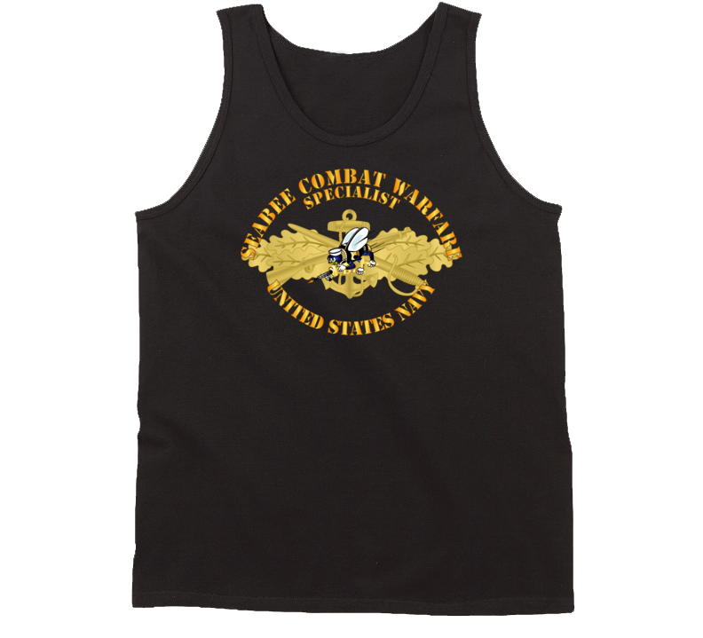 Navy - Seabee Combat Warfare Spec Badge - Of W Color Bee W Txt Tanktop