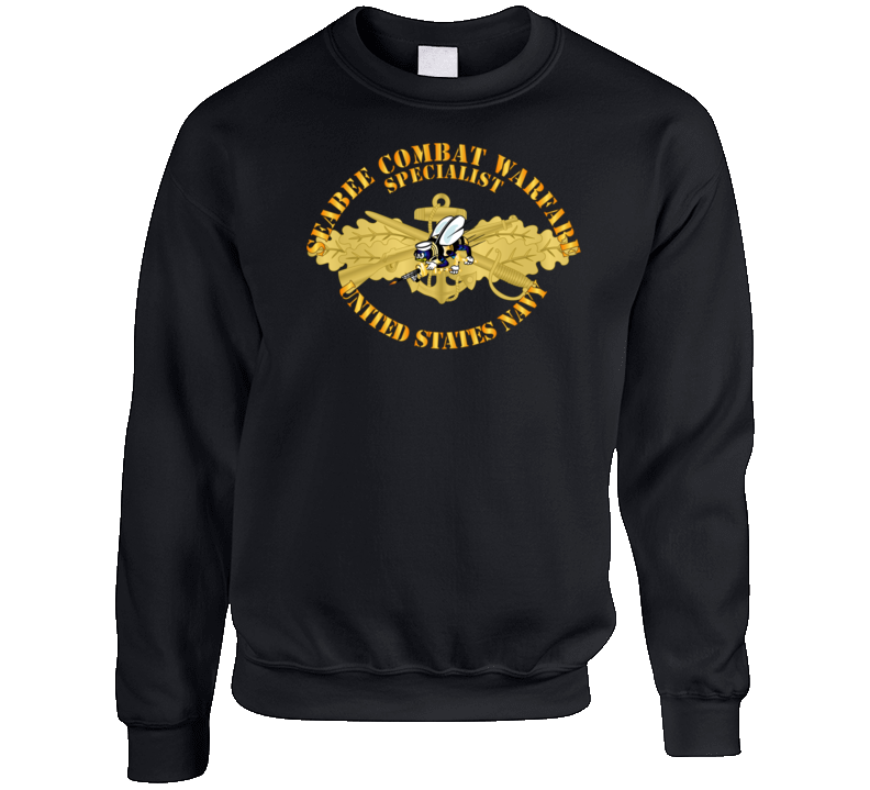 Navy - Seabee Combat Warfare Spec Badge - Of W Color Bee W Txt Crewneck Sweatshirt