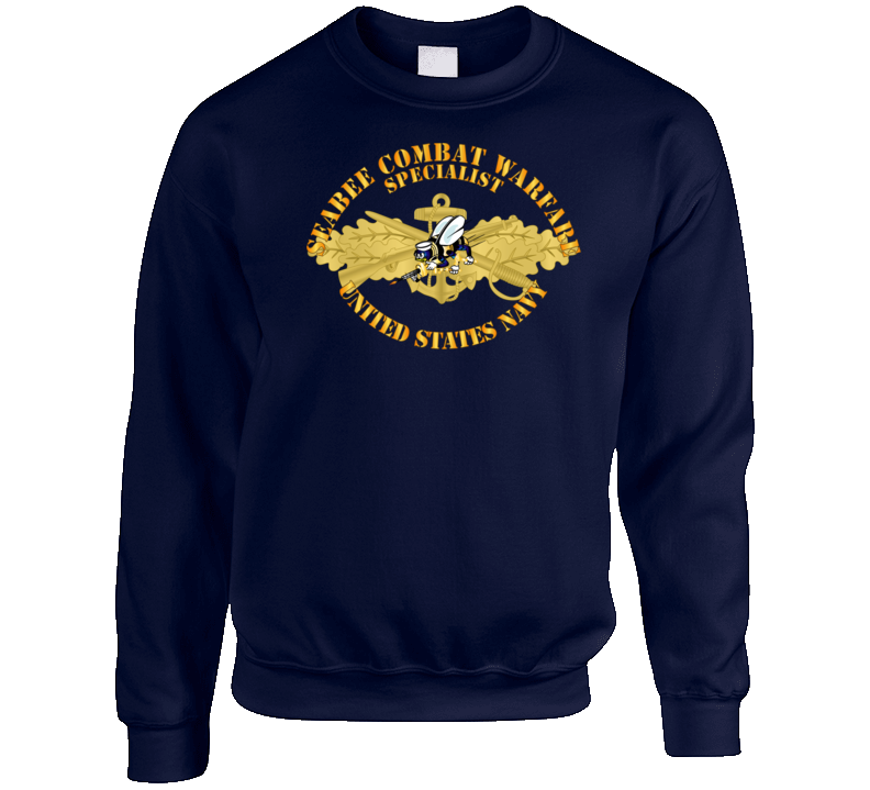 Navy - Seabee Combat Warfare Spec Badge - Of W Color Bee W Txt Crewneck Sweatshirt