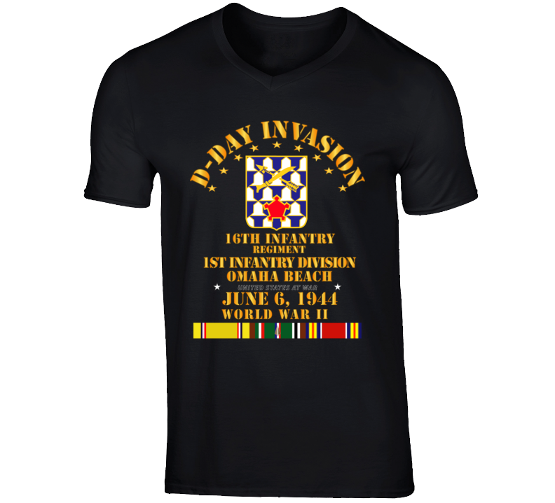 Army - 16th Infantry Regt - 1st Id - D Day W Svc V-neck