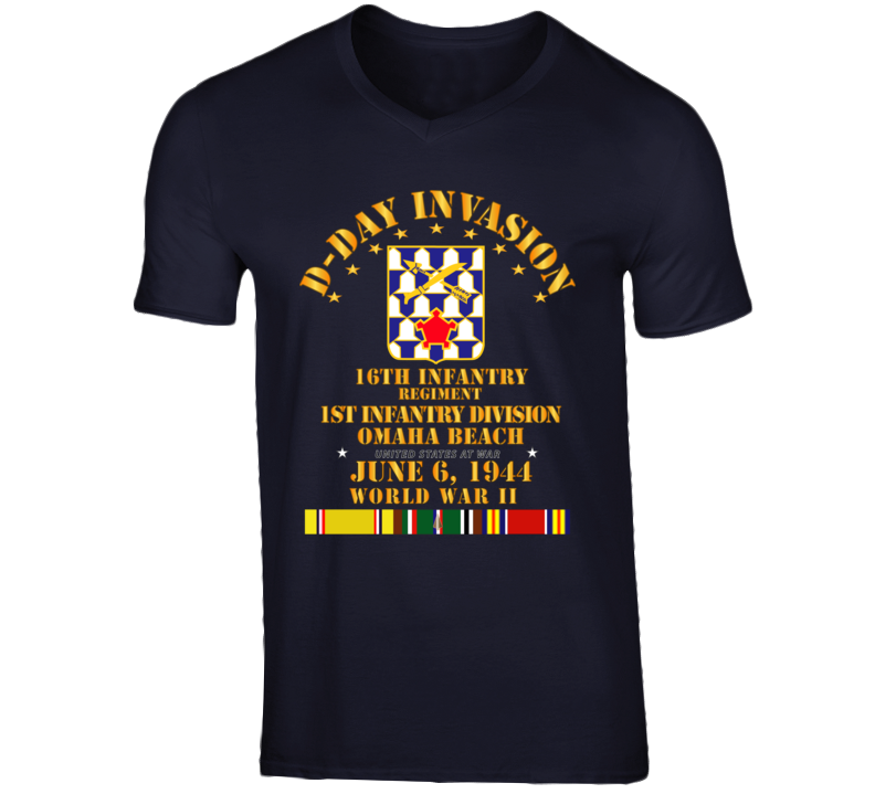 Army - 16th Infantry Regt - 1st Id - D Day W Svc V-neck