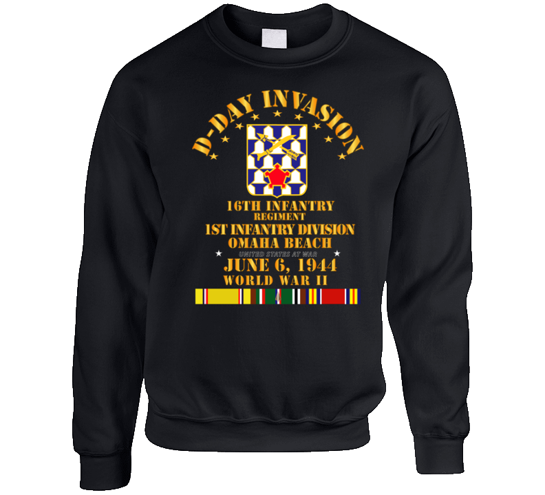 Army - 16th Infantry Regt - 1st Id - D Day W Svc Crewneck Sweatshirt