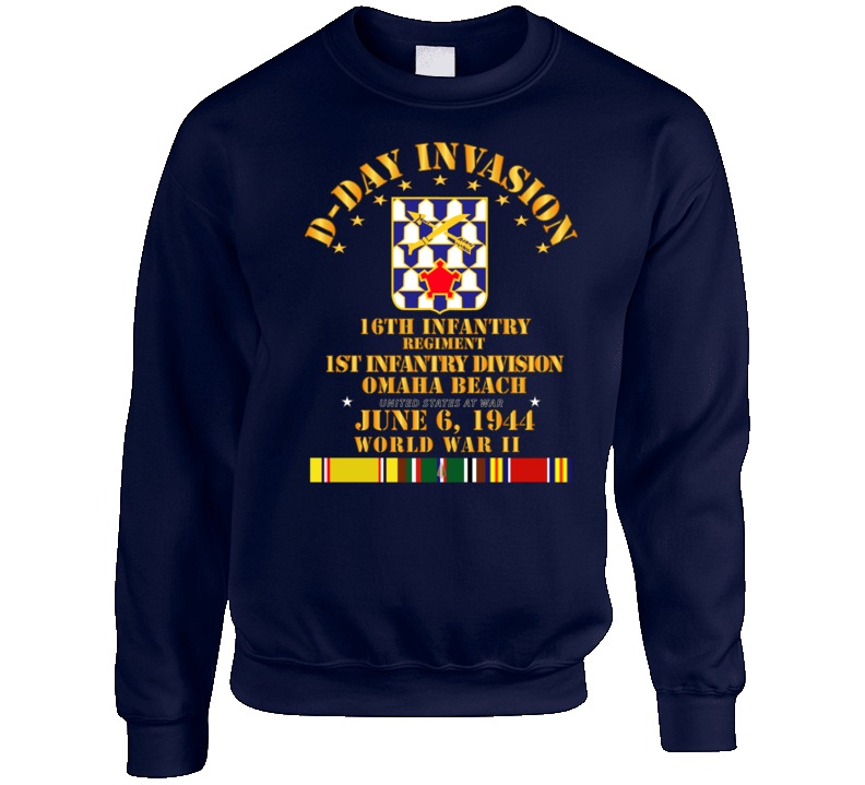 Army - 16th Infantry Regt - 1st Id - D Day W Svc Crewneck Sweatshirt