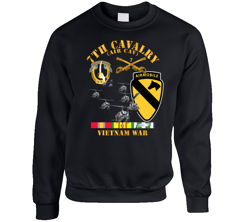 Army - 7th Cavalry (Air Cav) - 1st  Cav Division w SVC Crewneck Sweatshirt