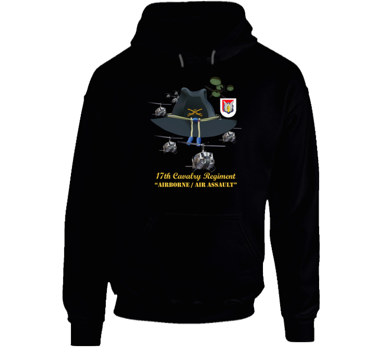 Army - 17th Cavalry Hat - Abn - Air Assault  w Br w Flash  w Slicks Hoodie
