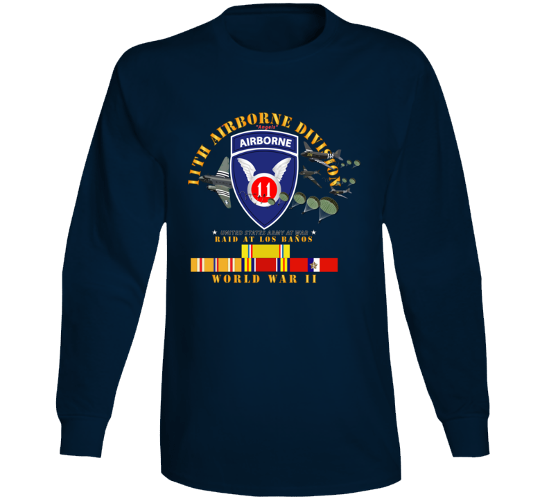Army - 11th Airborne Division - Raid At Los BaÃ±os W Jumpers - Wwii W Pac Svc Long Sleeve