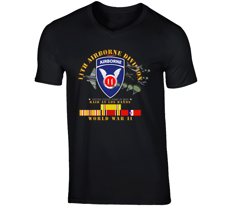 Army - 11th Airborne Division - Raid At Los BaÃ±os W Jumpers - Wwii W Pac Svc T Shirt