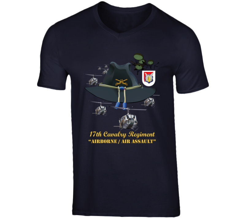 Army - 17th Cavalry Hat - Abn - Air Assault  w Br w Flash  w Slicks T Shirt