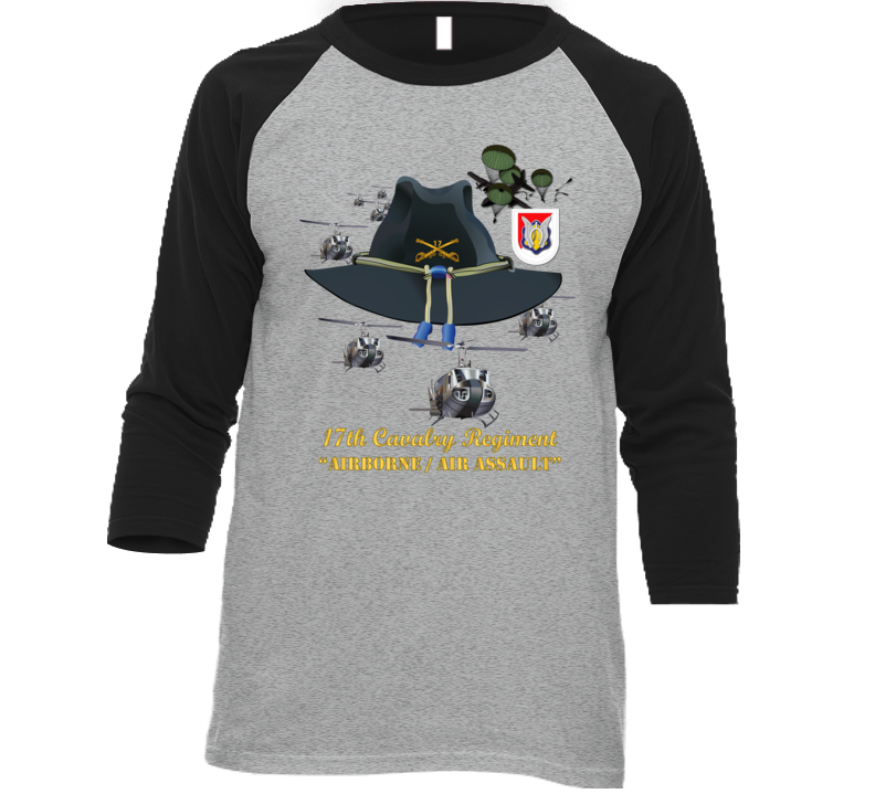 Army - 17th Cavalry Hat - Abn - Air Assault  w Br w Flash  w Slicks T Shirt