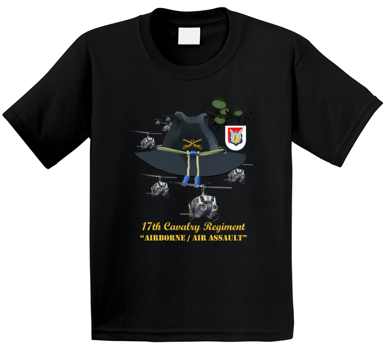 Army - 17th Cavalry Hat - Abn - Air Assault  w Br w Flash  w Slicks T Shirt