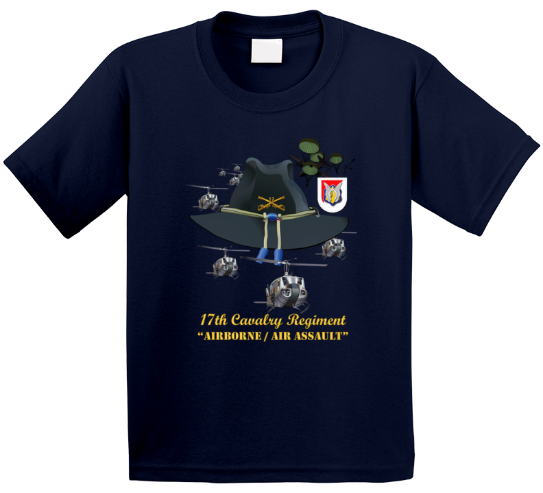 Army - 17th Cavalry Hat - Abn - Air Assault  w Br w Flash  w Slicks T Shirt