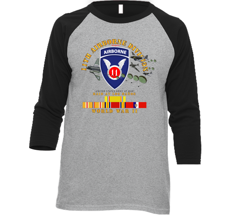 Army - 11th Airborne Division - Raid At Los BaÃ±os W Jumpers - Wwii W Pac Svc T Shirt