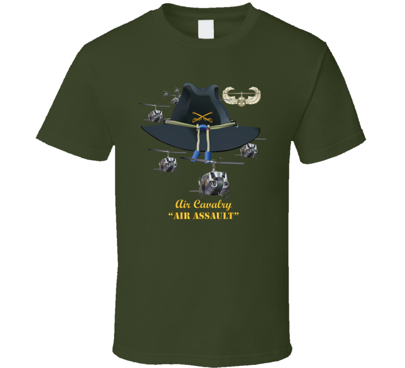 Army - Cavalry Hat - Air Assault  w Br w AA Badge  w Slicks T Shirt
