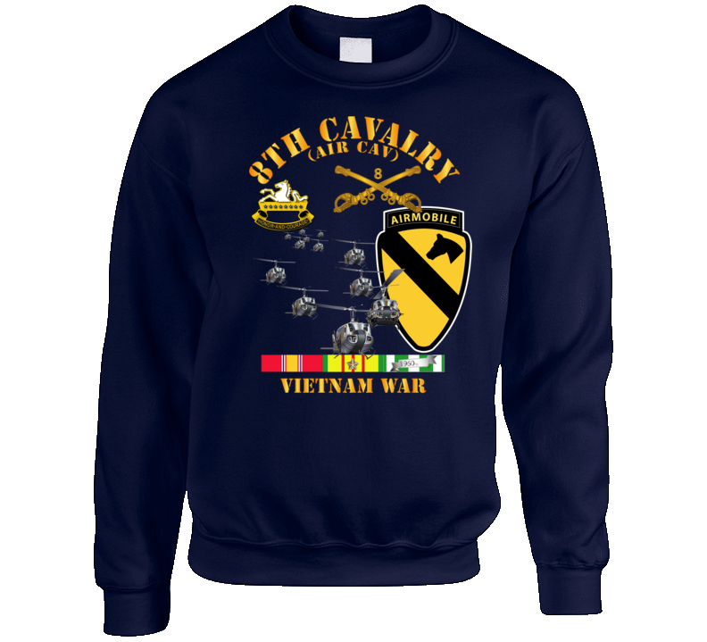 Army - 8th Cavalry (Air Cav) - 1st  Cav Division w SVC Crewneck Sweatshirt