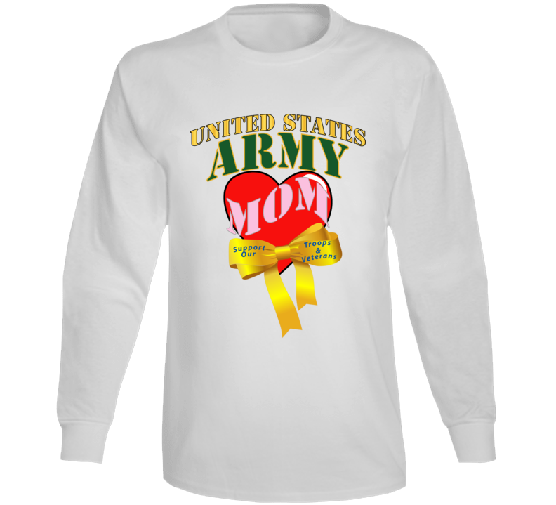 Army - Us Army Mom W Heart - Yellow Ribbon Long Sleeve