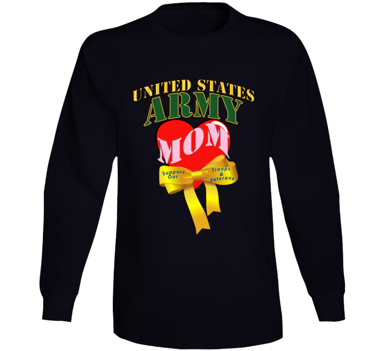 Army - Us Army Mom W Heart - Yellow Ribbon Long Sleeve