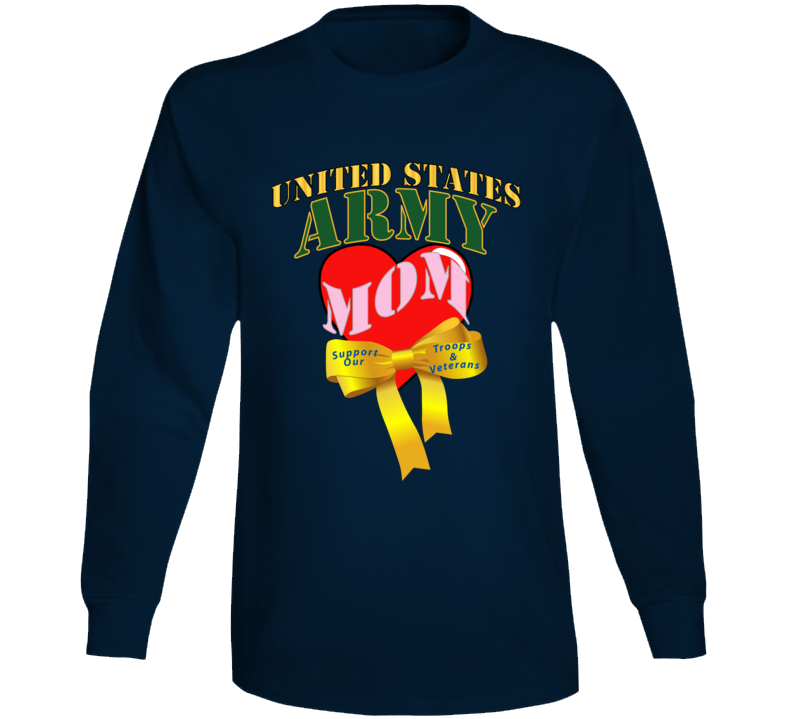 Army - Us Army Mom W Heart - Yellow Ribbon Long Sleeve