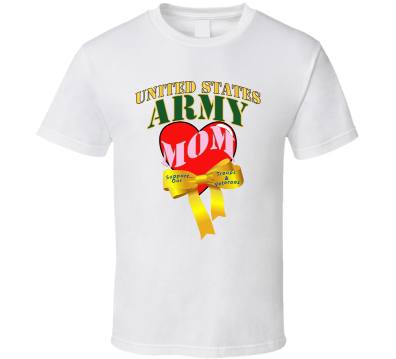 Army - Us Army Mom W Heart - Yellow Ribbon T Shirt