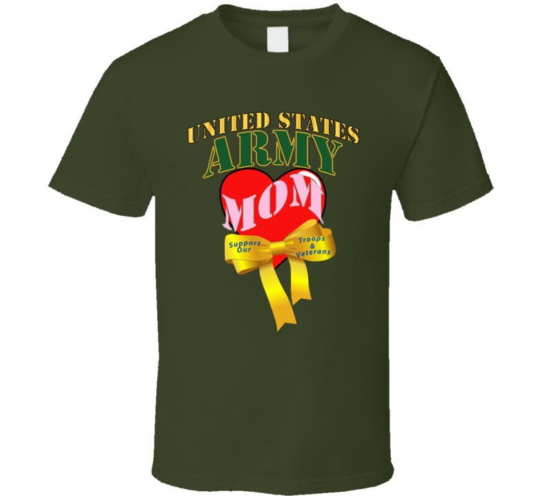 Army - Us Army Mom W Heart - Yellow Ribbon T Shirt