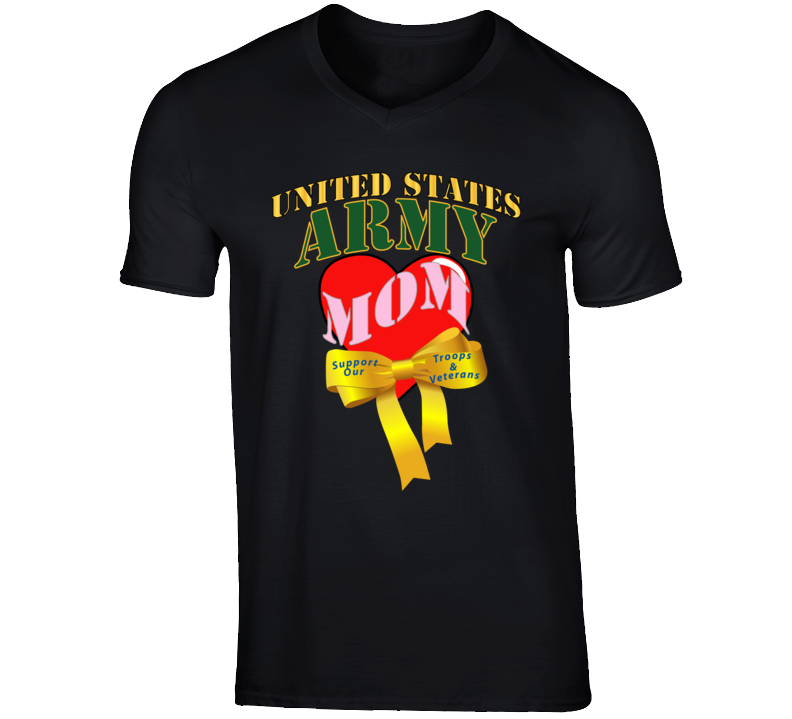 ARMY - US Army Mom w Heart - Yellow Ribbon T Shirt