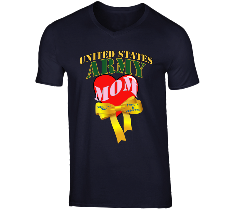 ARMY - US Army Mom w Heart - Yellow Ribbon T Shirt