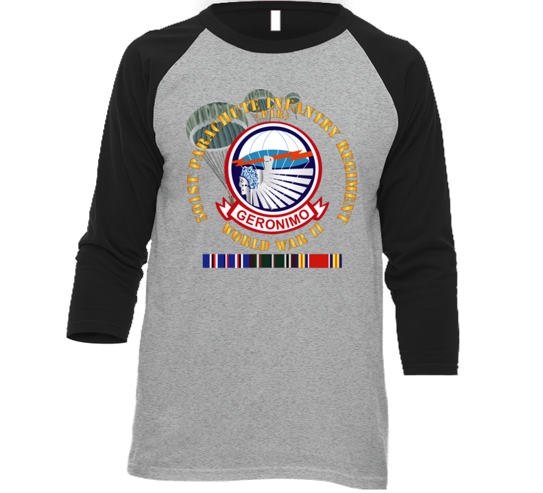 Army - 501st Infantry Regiment - Wwii W Eu Svc Baseball Raglan T Shirt