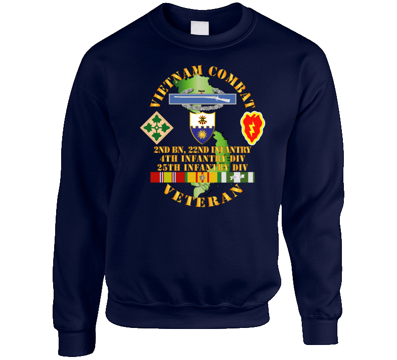 Army - Vietnam Combat Infantry Veteran w 2nd Bn 22nd Inf - 4th and 25th ID Crewneck Sweatshirt