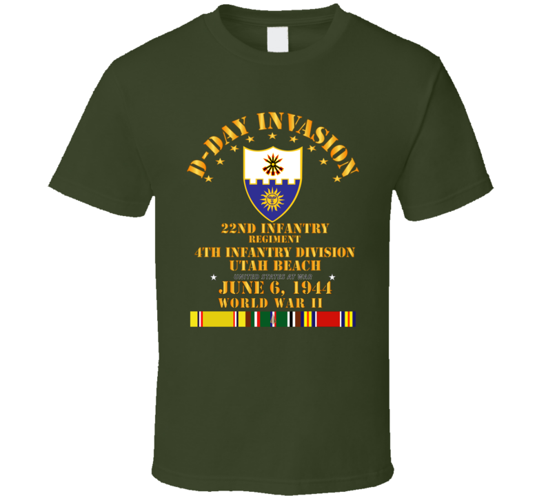 Army - 22nd Infantry Regt - 4th Id - D Day W Svc T Shirt