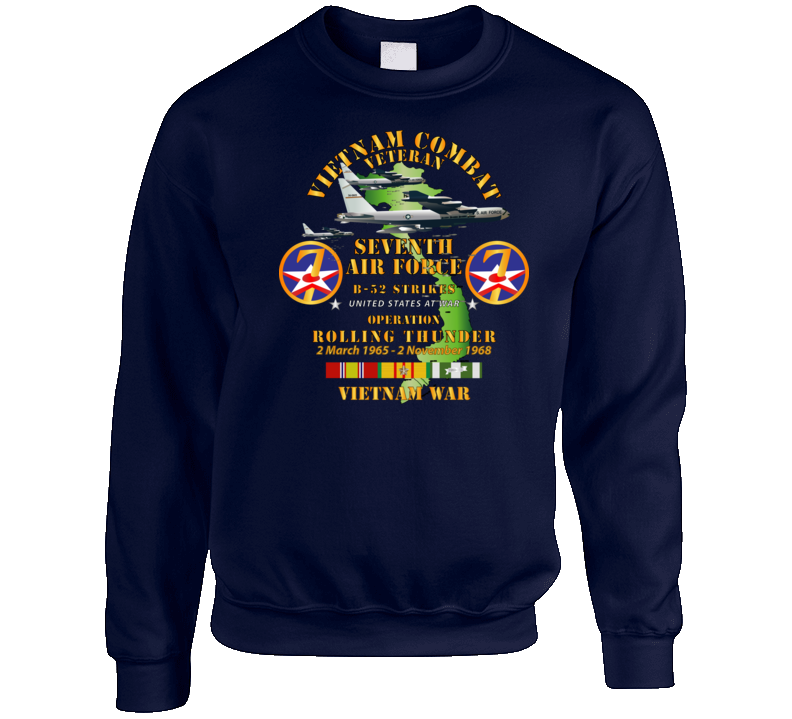 Usaf - Seventh Air Force - Operation Rolling Thunder W Vn Svc Crewneck Sweatshirt