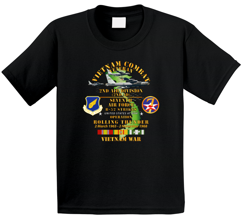 Usaf - 2nd Air Division - 7th Air Force - Operation Rolling Thunder W Vn Svc T Shirt