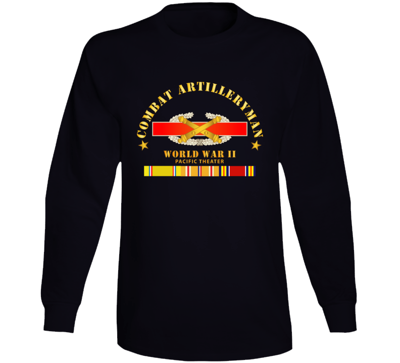 Army - Combat Artilleryman Badge - World War Ii Vet W Pac Svc Long Sleeve