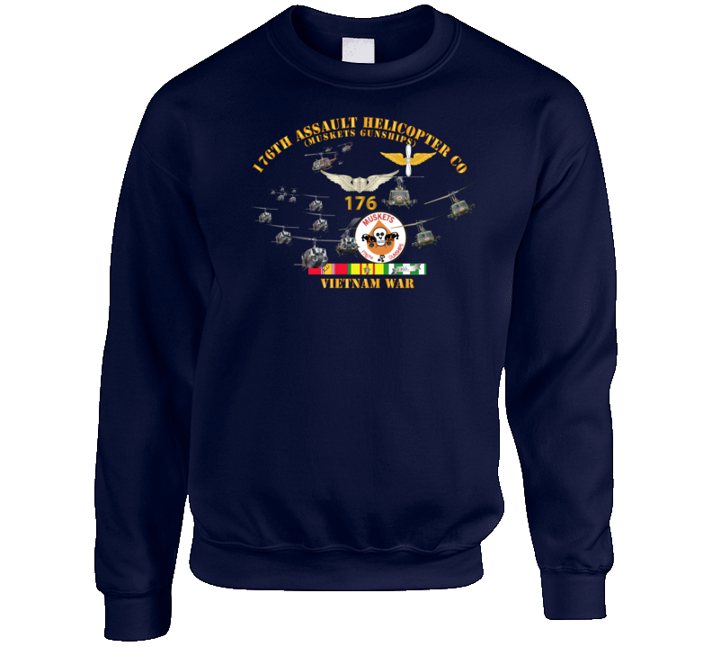 Army - 176th Assault Helicopter Co - Muskets - Helo Aslt Wobkgd Crewneck Sweatshirt