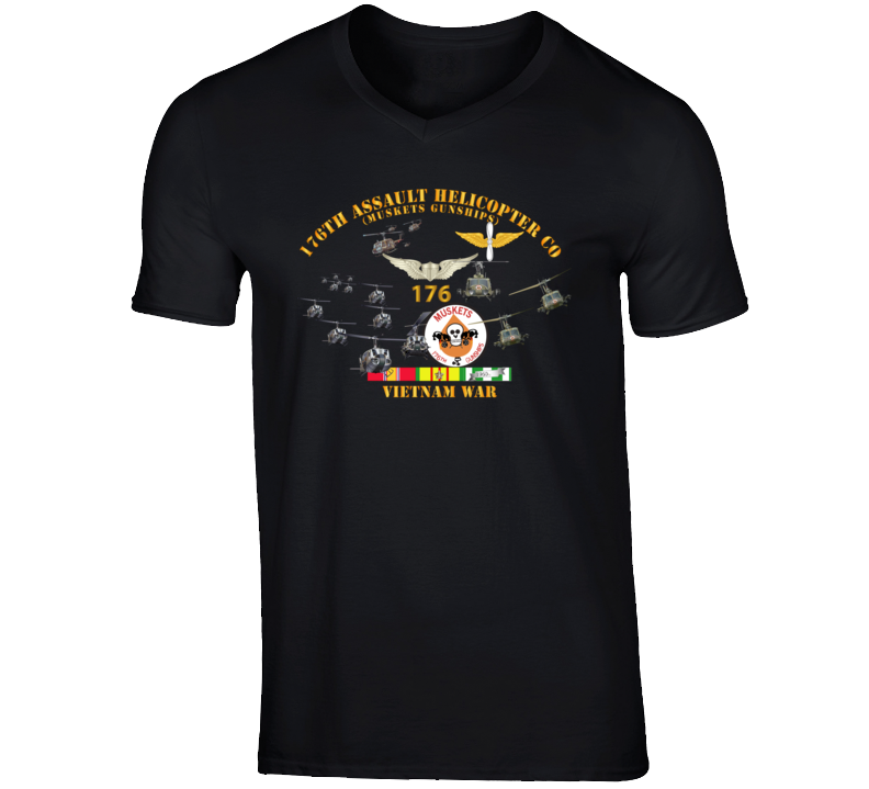 Army - 176th Assault Helicopter Co - Muskets - Helo Aslt Wobkgd V-neck