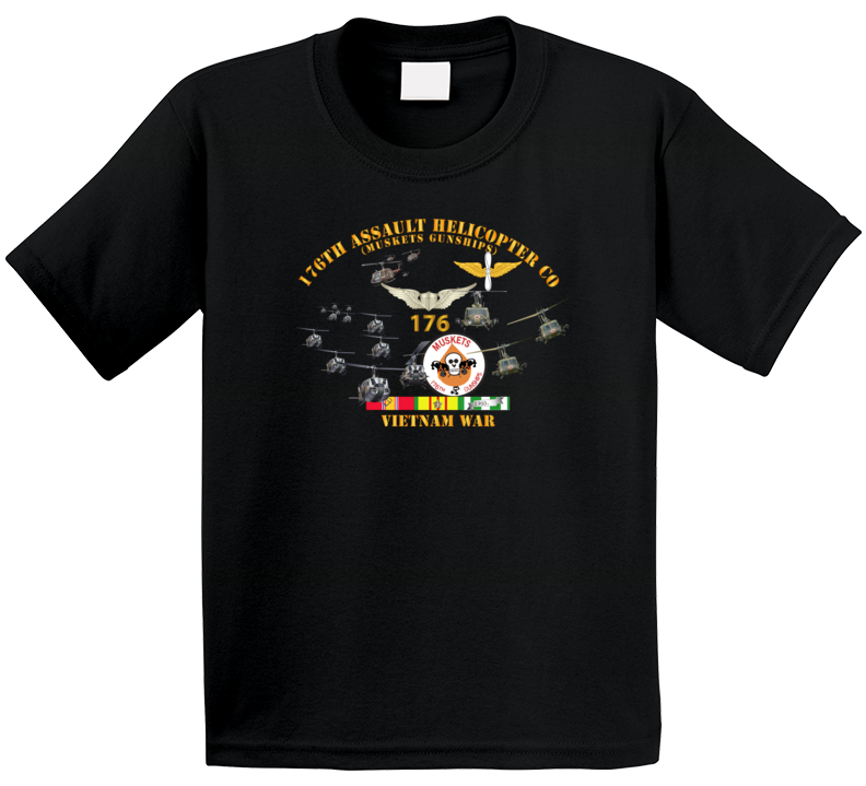 Army - 176th Assault Helicopter Co - Muskets - Helo Aslt Wobkgd T Shirt