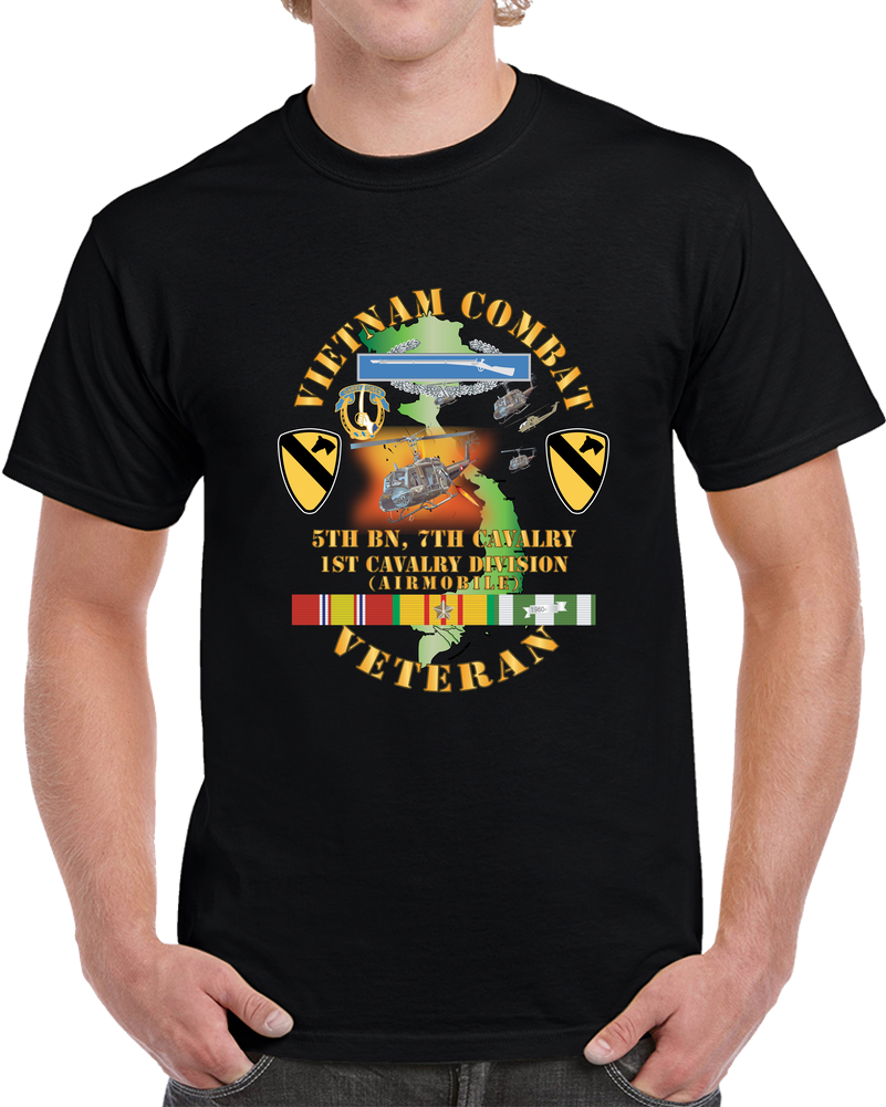 Army - Vietnam Combat Cavalry Vet W 5th Bn 7th Cav DUI - 1st Cav Div W Air Aslt  T Shirt